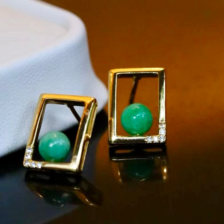 Genuine jade stud earrings,Sterling 925 Silver studs,Color-preserving electroplating process,gift for her,gift for wife