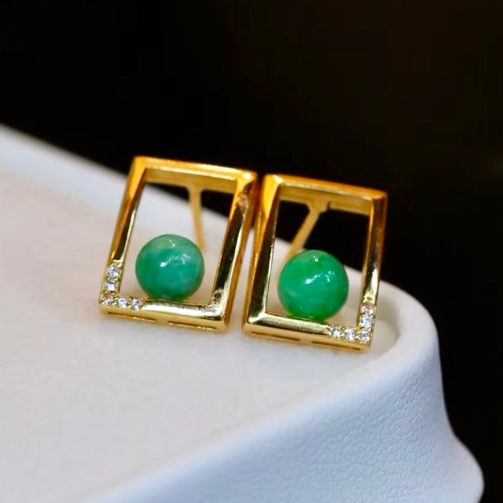 Genuine jade stud earrings,Sterling 925 Silver studs,Color-preserving electroplating process,gift for her,gift for wife