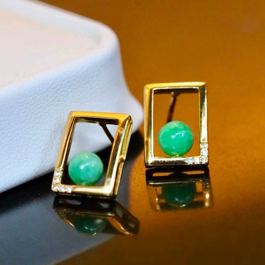 Genuine jade stud earrings,Sterling 925 Silver studs,Color-preserving electroplating process,gift for her,gift for wife