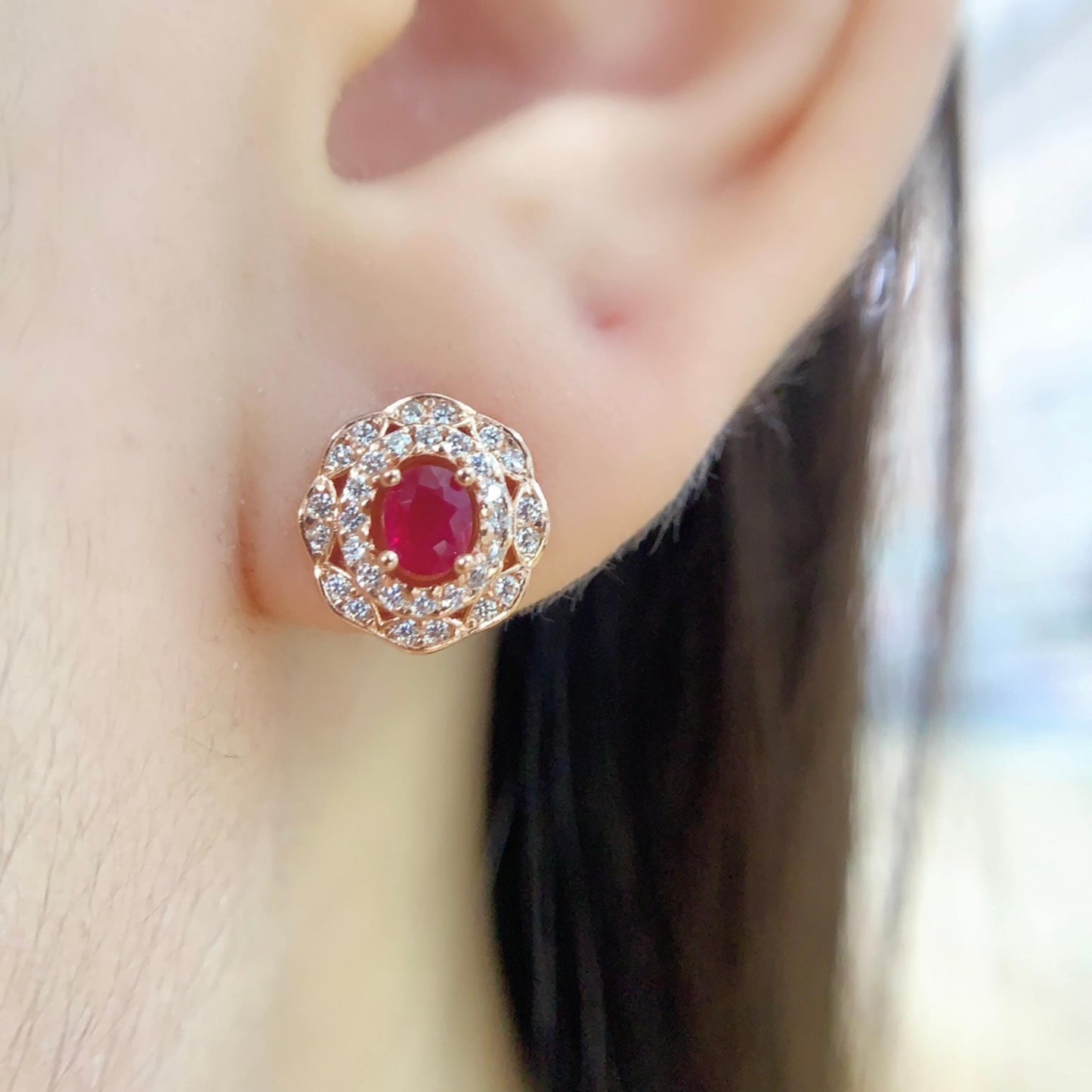 Natural ruby Stud Earrings /Sterling 925 Silver 18K Gold-Plated ruby Studs/Customize gift box/July birthstone gift/anniversary gift for her