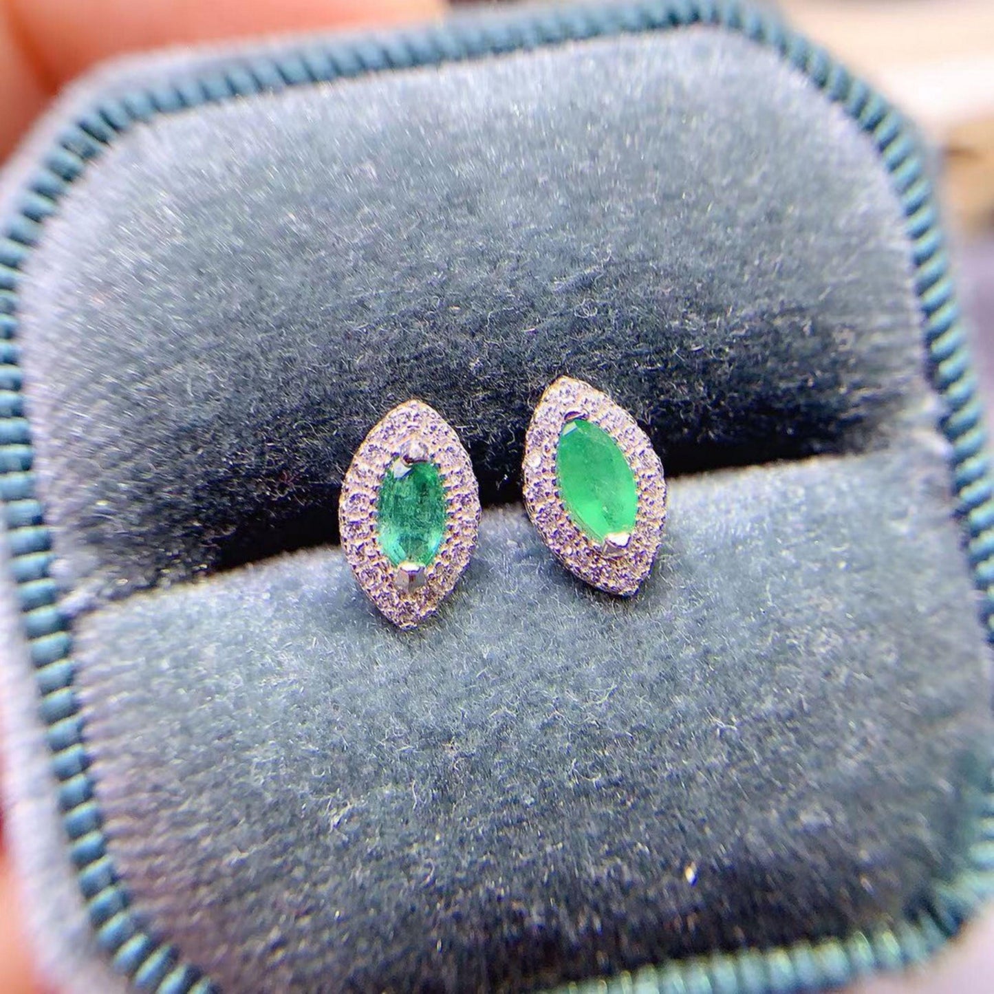 Natural emerald Stud Earrings /Sterling 925Silver 18K Gold-Plated emerald Studs/Customize gift box/May birthstone gift/anniversary gift