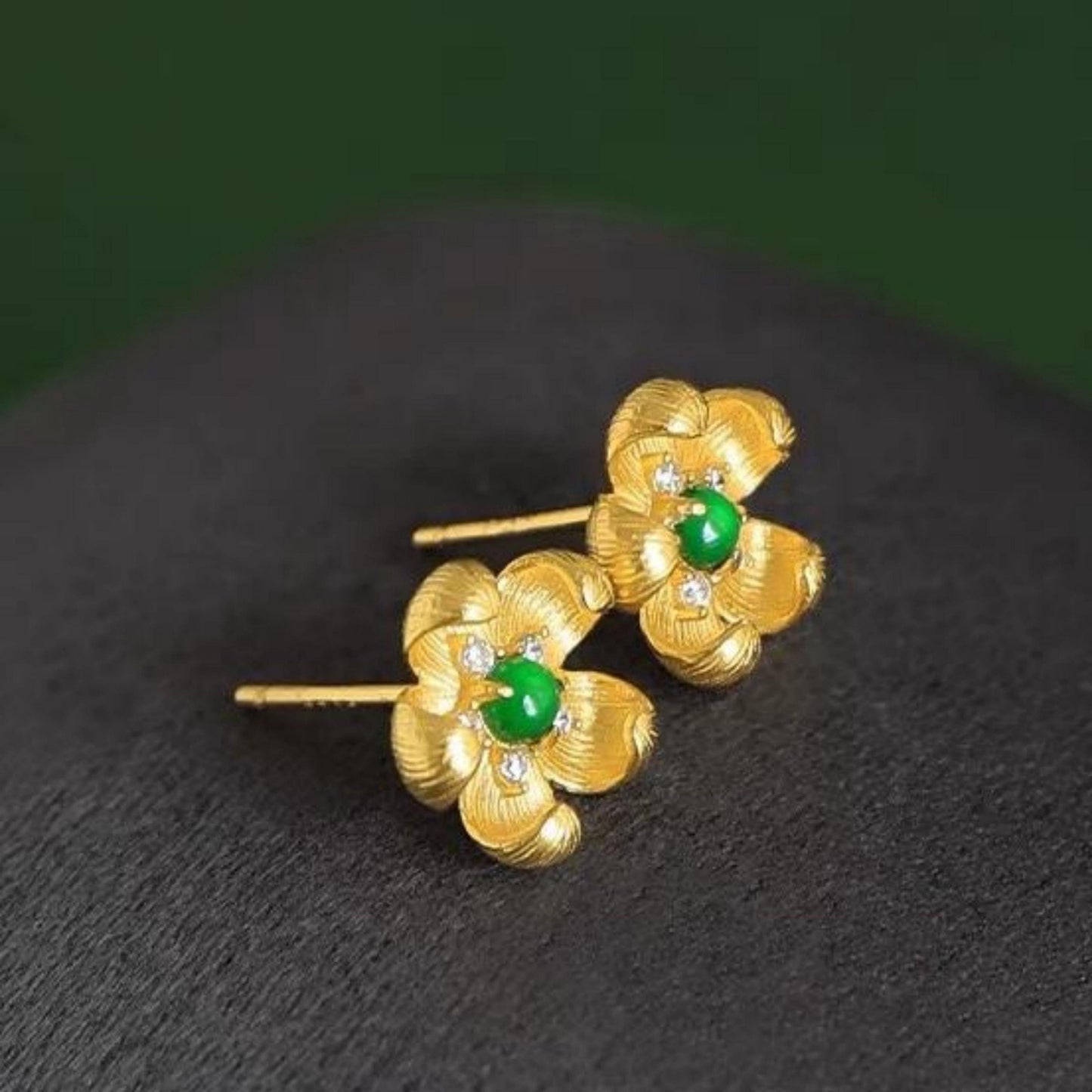 Natural green jade Stud Earrings /Sterling 925Silver 18K Gold-Plated jadeite Studs/Customize gift box/anniversary gift/raw jadeite earrings