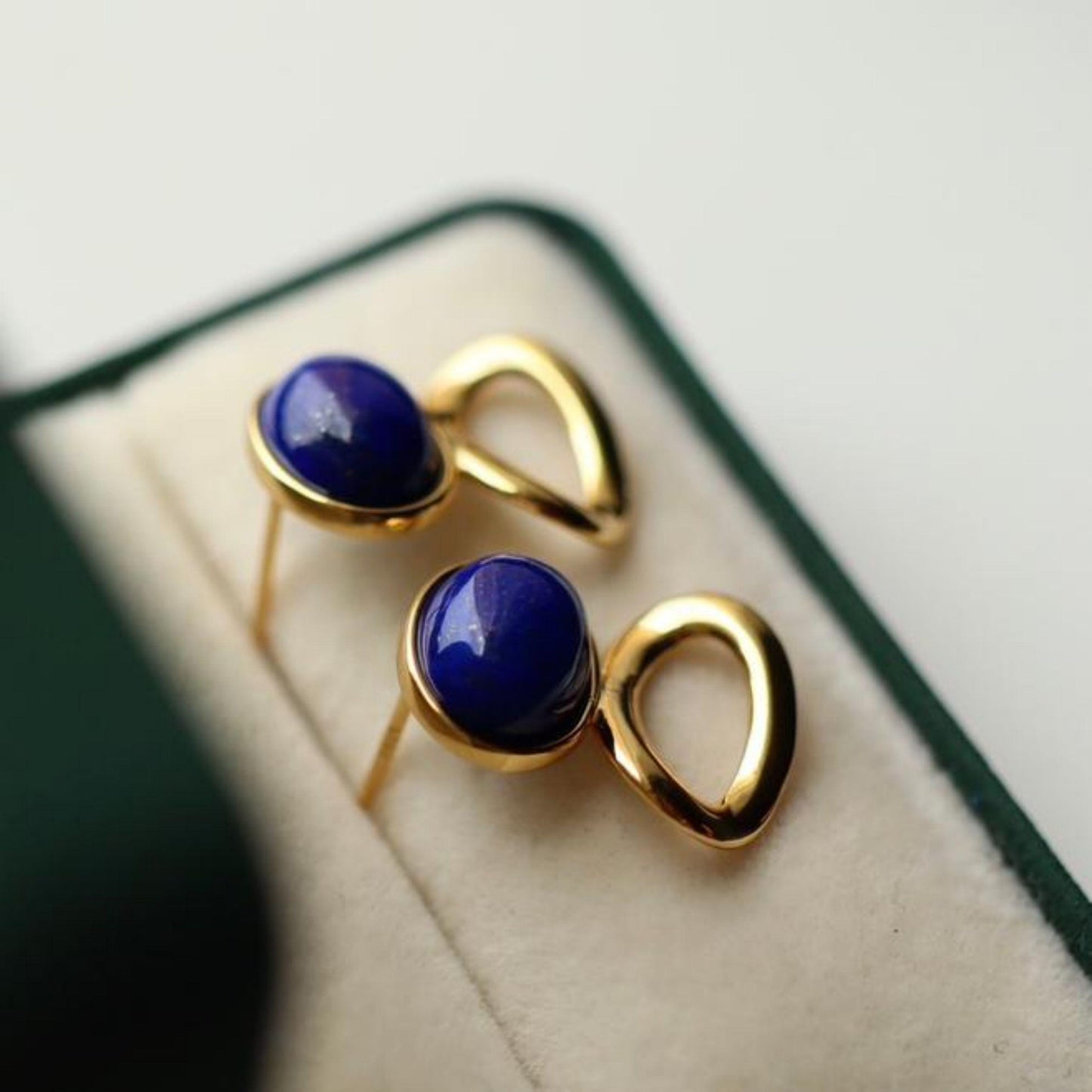 Natural Lapis lazuli Stud Earrings /Sterling 925Silver 18K Gold-Plated Lapis lazuli Studs/Customize gift box/anniversary gift/unique gift