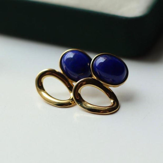 Natural Lapis lazuli Stud Earrings /Sterling 925Silver 18K Gold-Plated Lapis lazuli Studs/Customize gift box/anniversary gift/unique gift