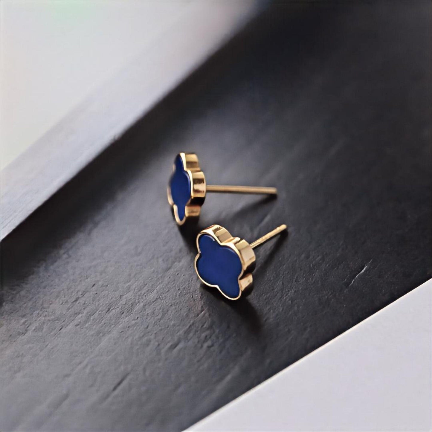 Natural Lapis lazuli Stud Earrings /Sterling 925-Silver Gold-Plated Lapis lazuli Studs/Customize gift box/anniversary gift/Three-leaf clover