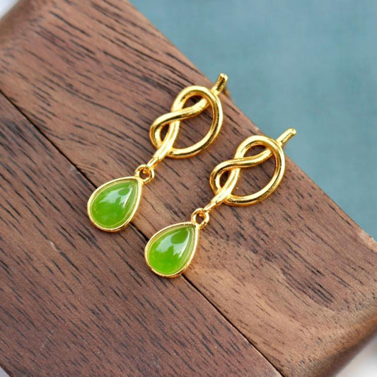 Natural green jade Earrings /Sterling 925 Silver 18KGold-Plated jade drop & dangle earrings/Customize gift box/genuine jade/anniversary gift