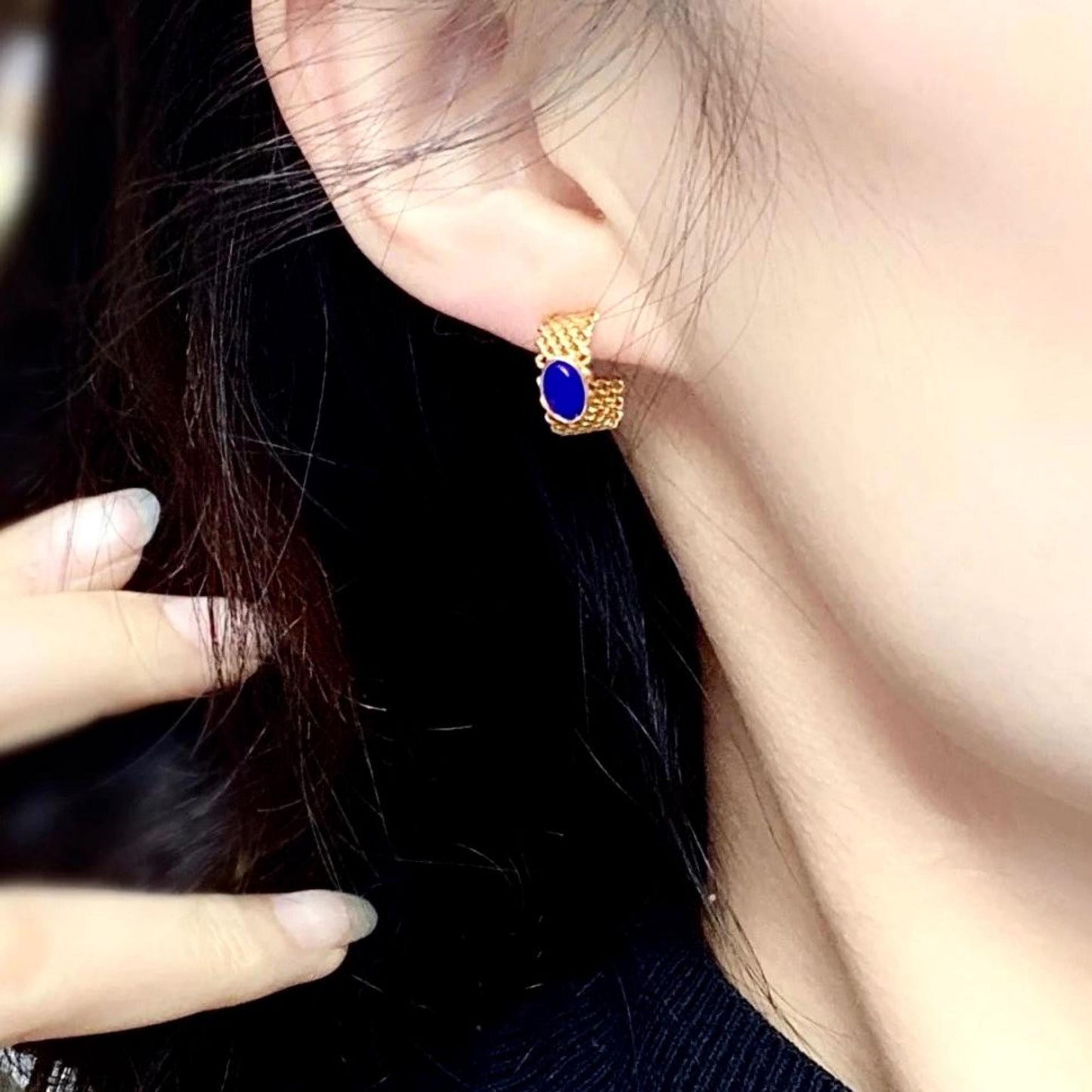 Natural Lapis lazuli Stud Earrings/Sterling 925 Silver Gold-Plated Lapis lazuli Studs/Customize gift box/anniversary gift for her/handmade