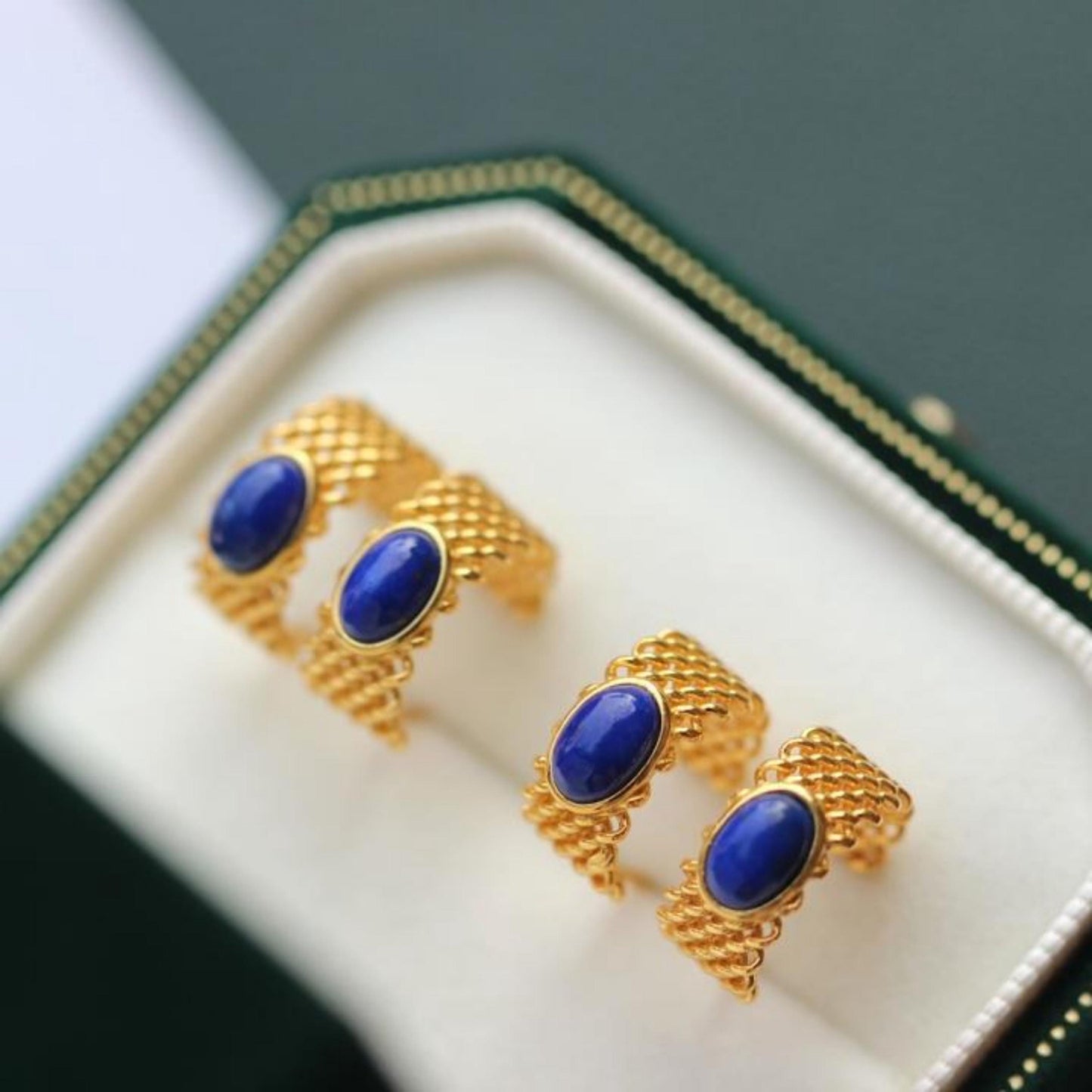 Natural Lapis lazuli Stud Earrings/Sterling 925 Silver Gold-Plated Lapis lazuli Studs/Customize gift box/anniversary gift for her/handmade