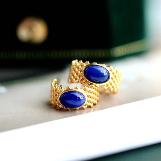 Natural Lapis lazuli Stud Earrings/Sterling 925 Silver Gold-Plated Lapis lazuli Studs/Customize gift box/anniversary gift for her/handmade