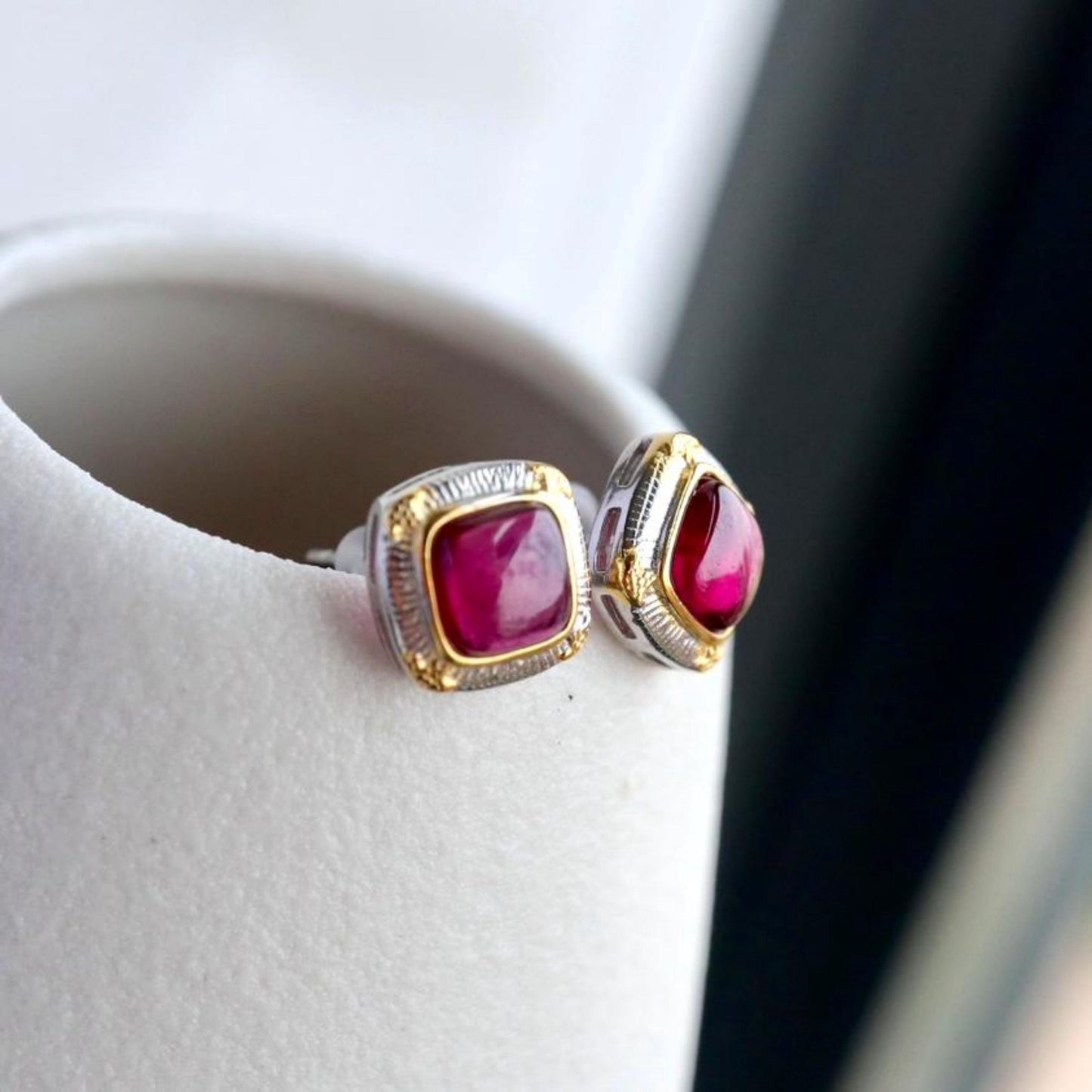 Natural spessartine garnet Stud Earrings /Sterling 925Silver 18K Gold-Plated garnet Studs/Customize gift box/January birthstone gift/retro