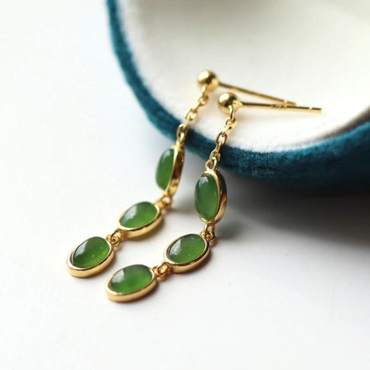 Natural green jade Earrings /Sterling 925Silver 18K Gold-Plated jade drop & dangle earrings/Customize gift box/water drop/anniversary gift