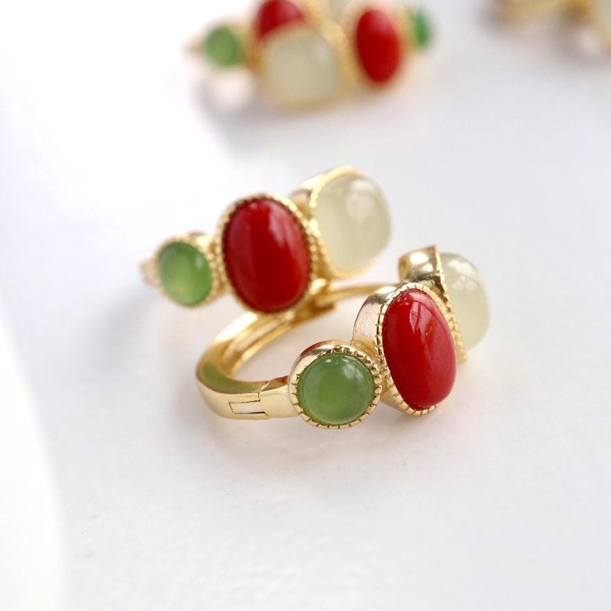 Natural Southern Red Agate Earrings /Sterling 925 Silver 18K Gold-Plated agate Studs with Nephrite/Customize gift box/retro court