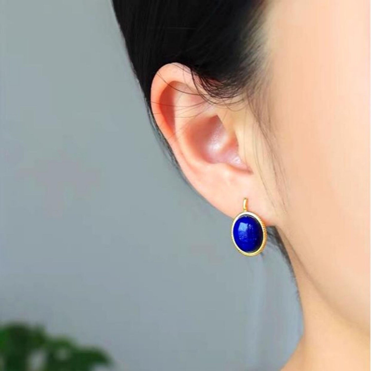 Natural Lapis lazuli Stud Earrings/Sterling 925 Silver Gold-Plated Lapis lazuli Studs/Customize gift box/anniversary gift/minimalist studs