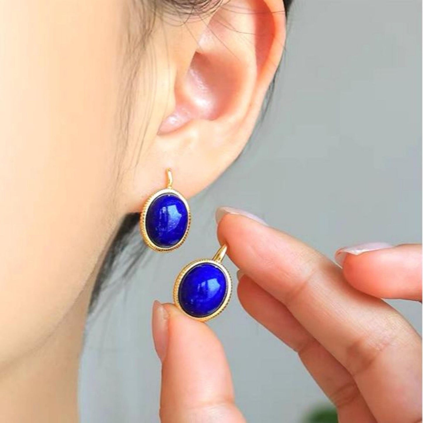 Natural Lapis lazuli Stud Earrings/Sterling 925 Silver Gold-Plated Lapis lazuli Studs/Customize gift box/anniversary gift/minimalist studs