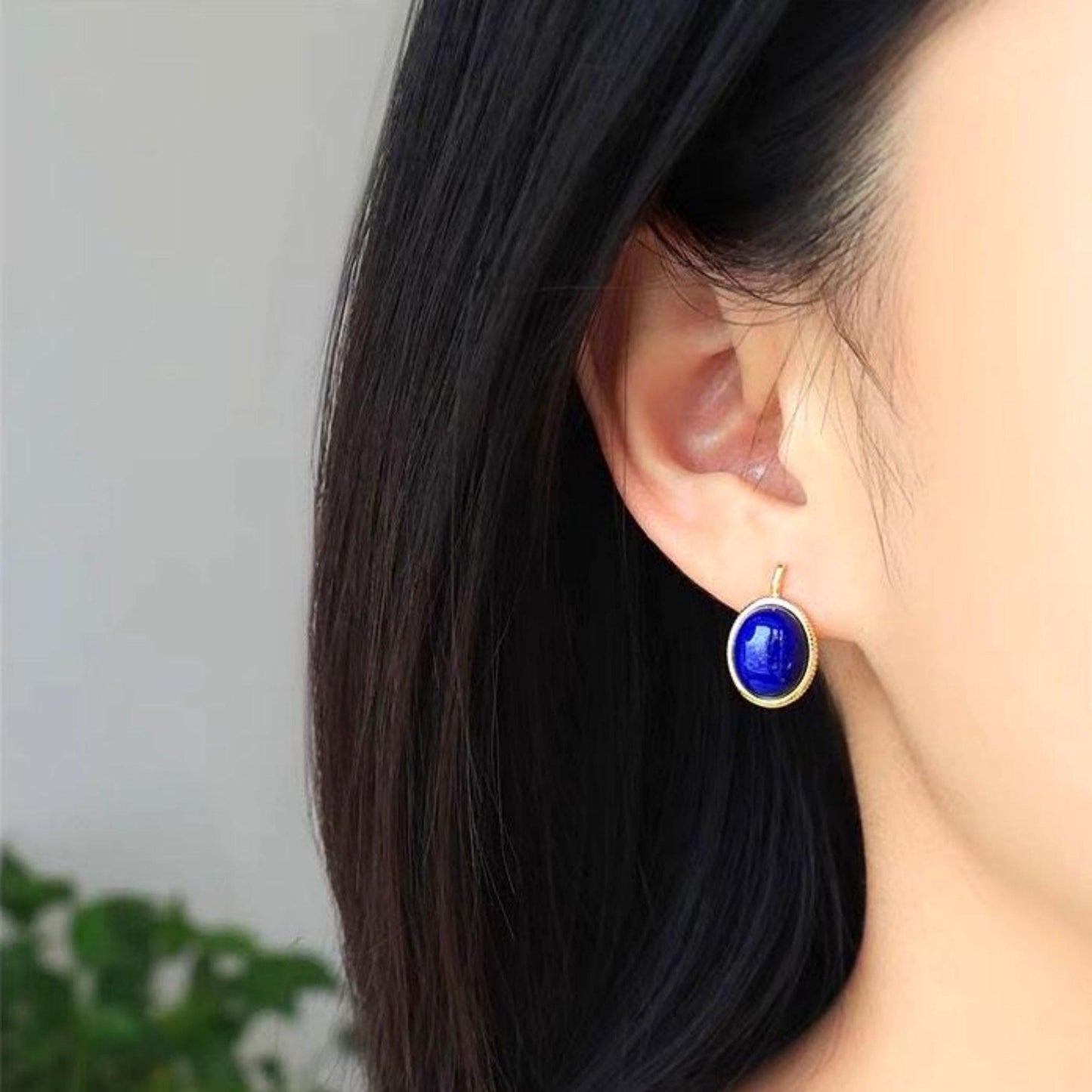 Natural Lapis lazuli Stud Earrings/Sterling 925 Silver Gold-Plated Lapis lazuli Studs/Customize gift box/anniversary gift/minimalist studs