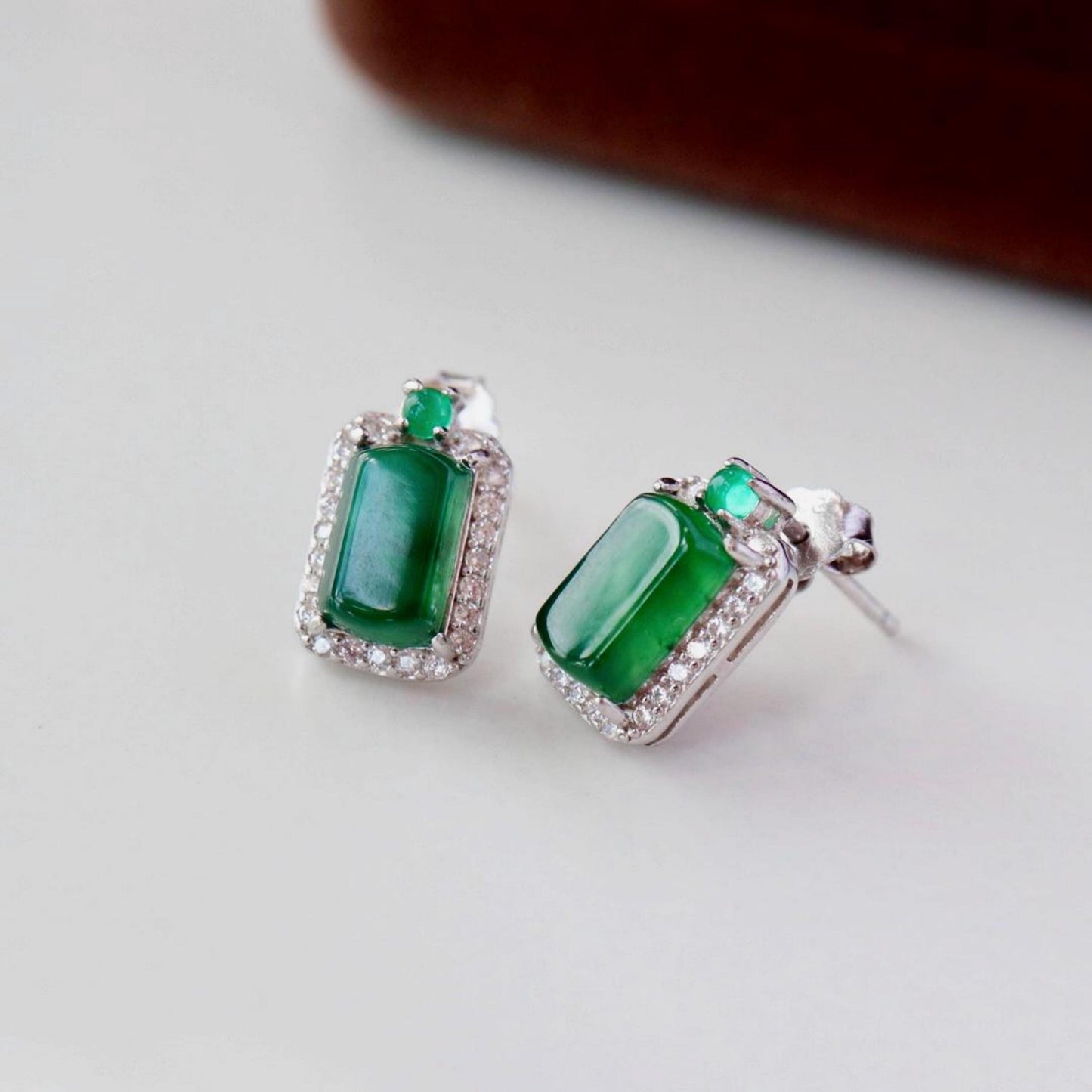 Natural jadeite Stud Earrings /Sterling 925 Silver 18k Gold-Plated green jade Studs/Customize gift box/anniversary gift/Dainty jade earrings