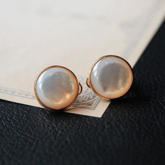 Natural white mother-of-pearl stud Earrings/Sterling 925Silver 18KGold-Plated vintage stud/Customize gift box/anniversary/minimalist studs