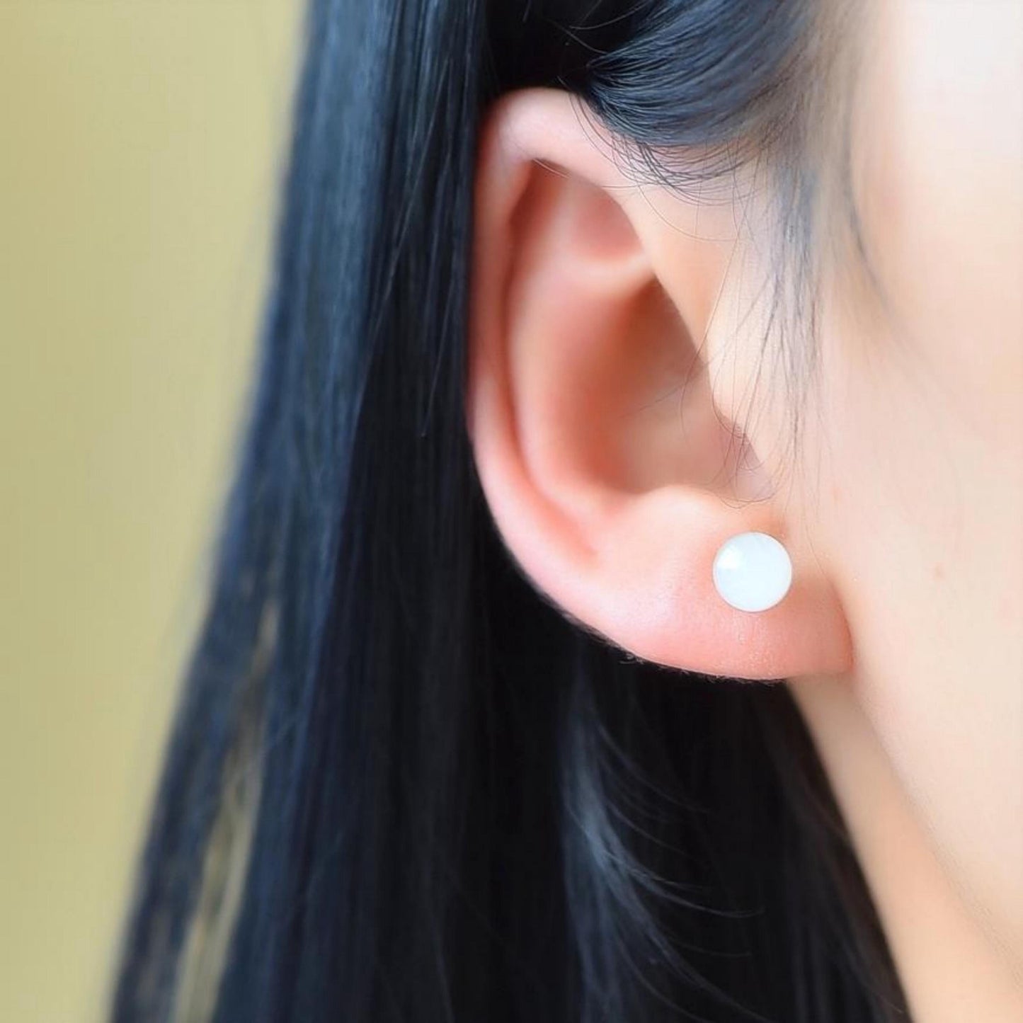 Natural white jade Stud Earrings/Sterling 925 Silver 18K Gold-Plated Nephrite Studs/Customize gift box/anniversary gift/minimalist earrings