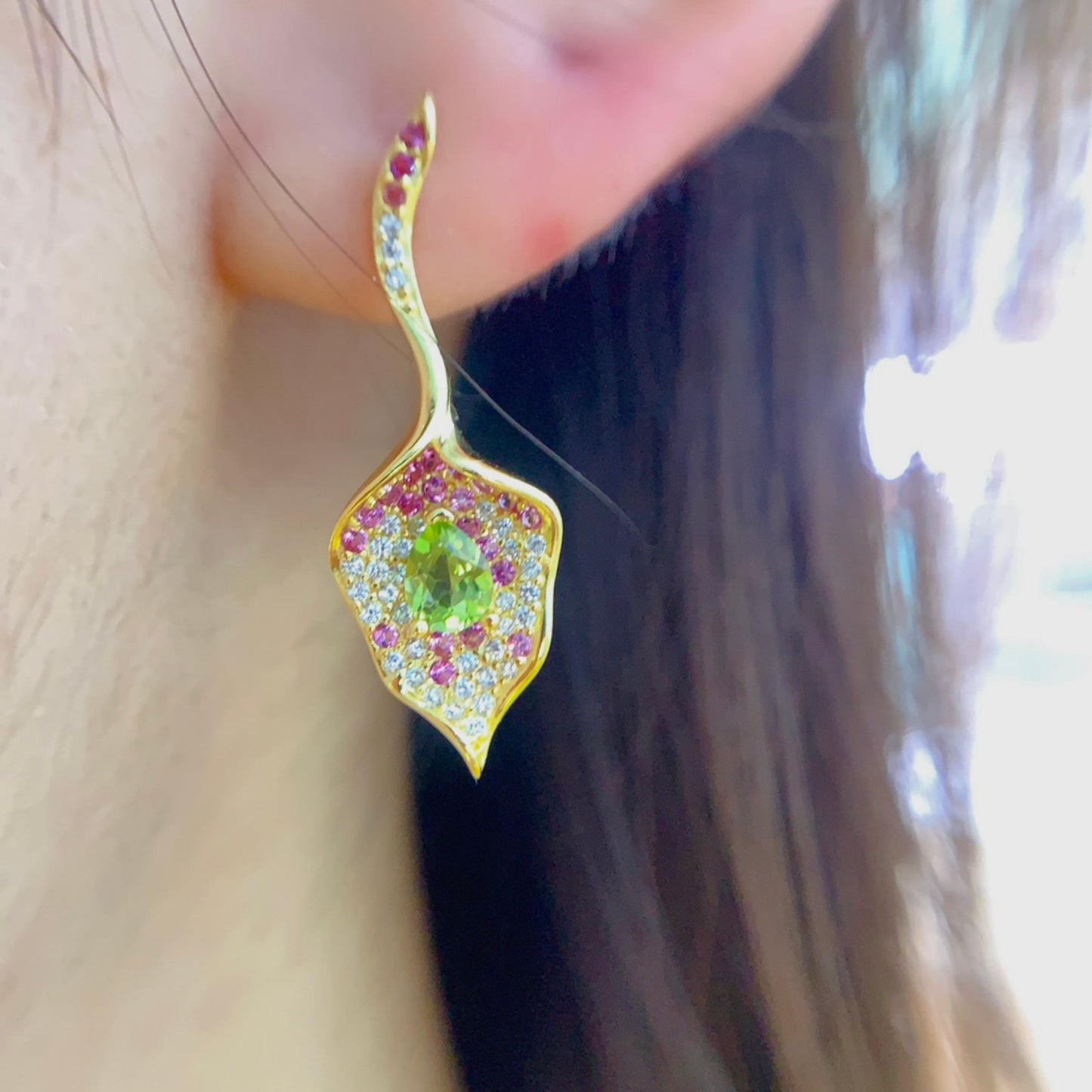 Natural Peridot dangle&drop Earrings /Sterling 925silver 18K Gold-Plated Peridot Studs/Customize gift box/August birthstone gift/anniversary