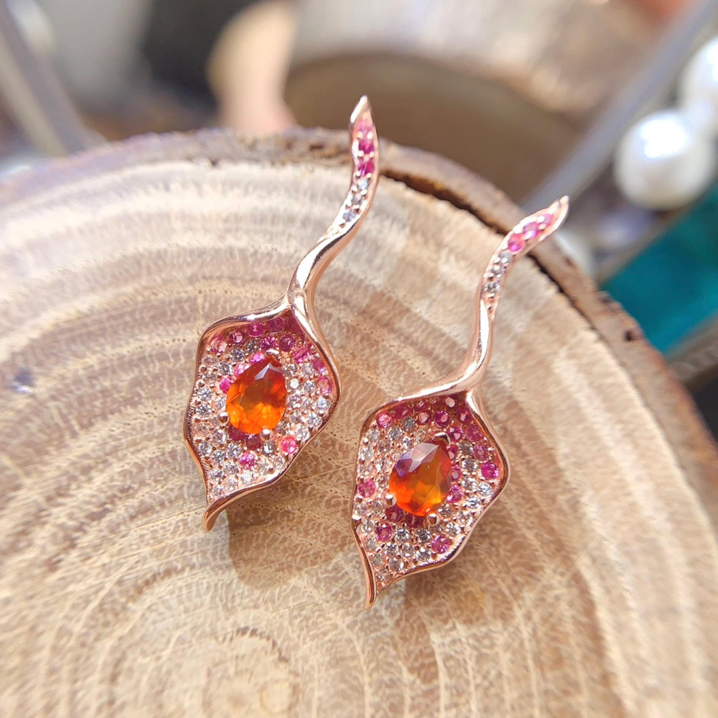 Natural fanda garnet dangle&drop Earrings /Sterling 925Silver 18K Gold-Plated orange garnet Studs/Customize gift box/January birthstone gift