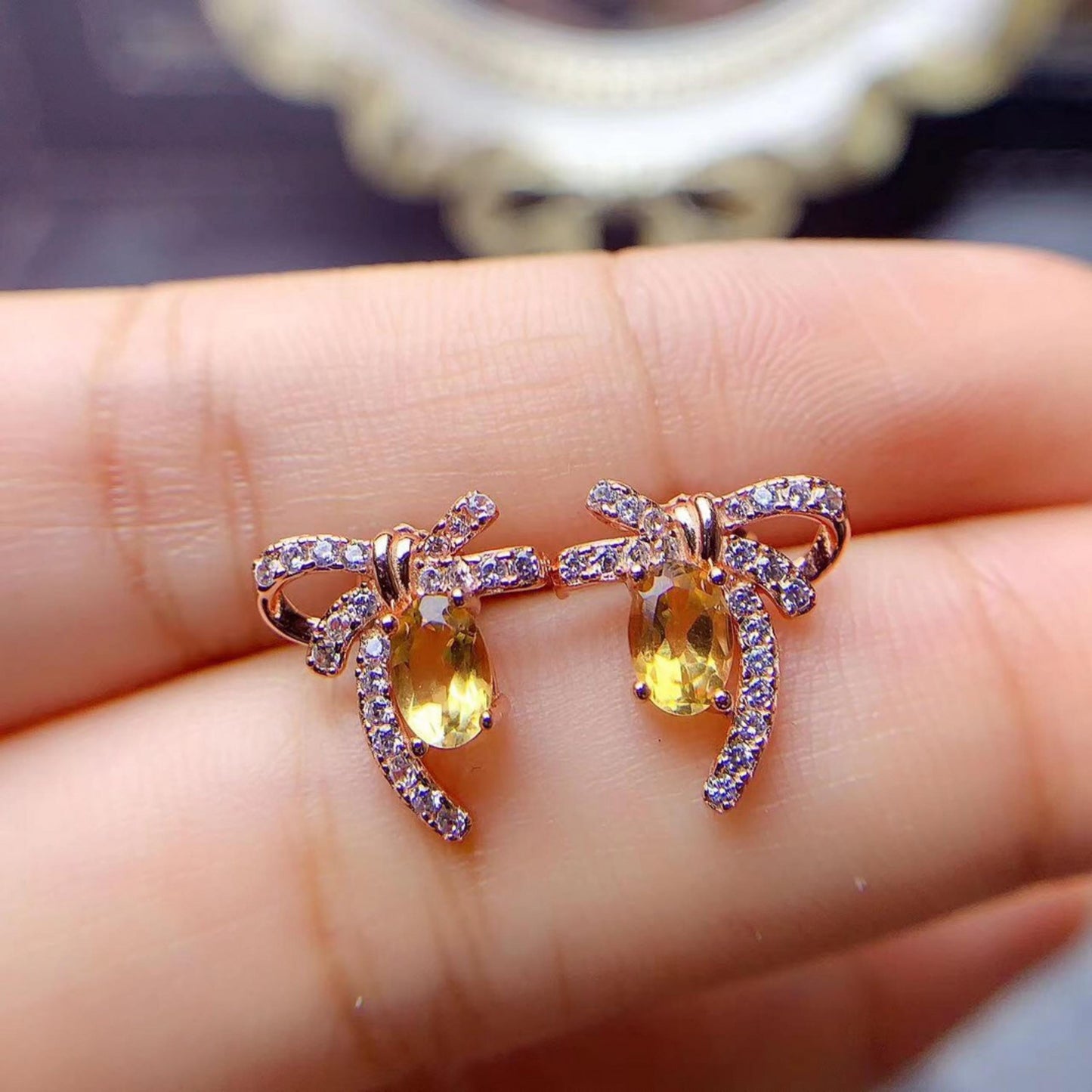 Natural Citrine Stud Earrings /Sterling 925Silver 18K Gold-Plated Citrine Studs/Customize gift box/November birthstone gift/anniversary gift