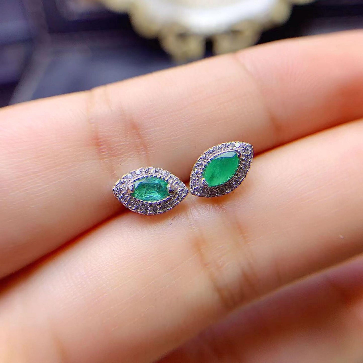 Natural emerald Stud Earrings /Sterling 925Silver 18K Gold-Plated emerald Studs/Customize gift box/May birthstone gift/anniversary gift