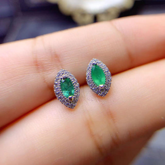 Natural emerald Stud Earrings /Sterling 925Silver 18K Gold-Plated emerald Studs/Customize gift box/May birthstone gift/anniversary gift