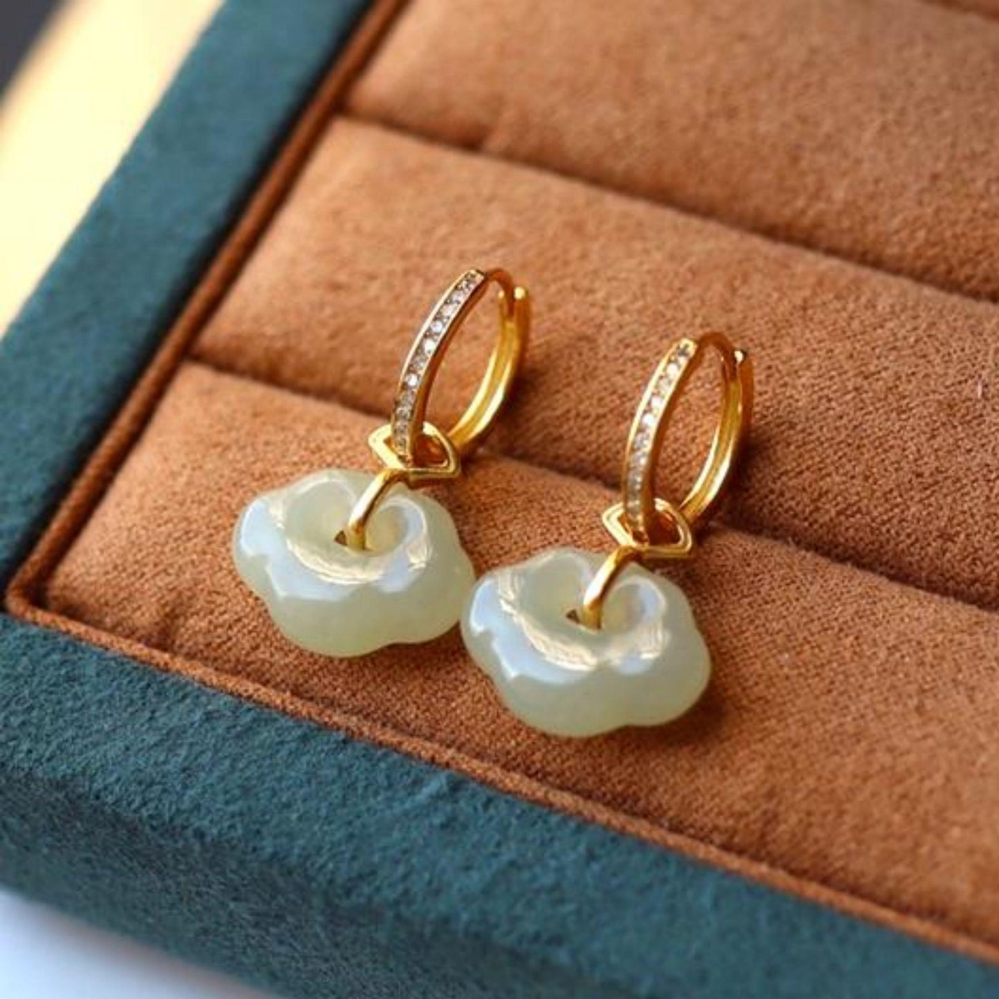 Natural jade Earrings /Sterling 925 Silver 18KGold-Plated jade drop & dangle earrings/Customize gift box/genuine jade/anniversary gift