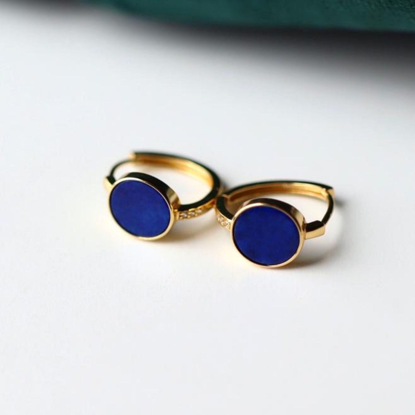 Natural Lapis lazuli Stud Earrings/Sterling 925 Silver Gold-Plated Lapis lazuli Studs in Mother of Pearl/Customize gift box/anniversary gift