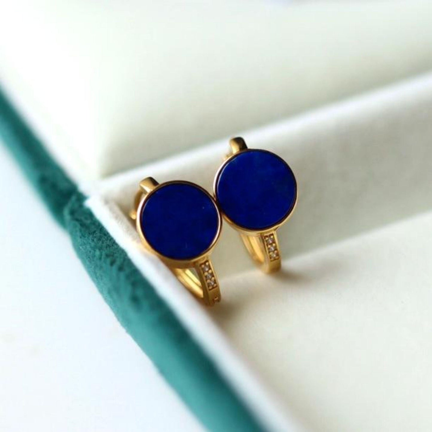 Natural Lapis lazuli Stud Earrings/Sterling 925 Silver Gold-Plated Lapis lazuli Studs in Mother of Pearl/Customize gift box/anniversary gift