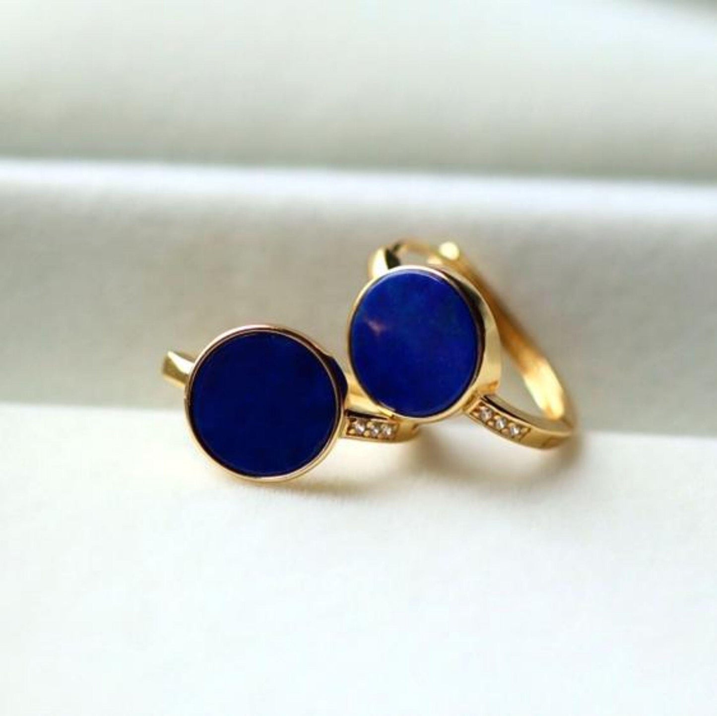 Natural Lapis lazuli Stud Earrings/Sterling 925 Silver Gold-Plated Lapis lazuli Studs in Mother of Pearl/Customize gift box/anniversary gift