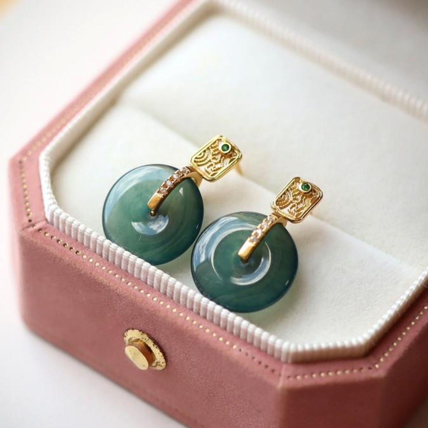 Natural jadeite Earrings /Sterling 925 Silver 18K Gold-Plated jade drop & dangle earrings/Customize gift box/genuine jade/anniversary gift