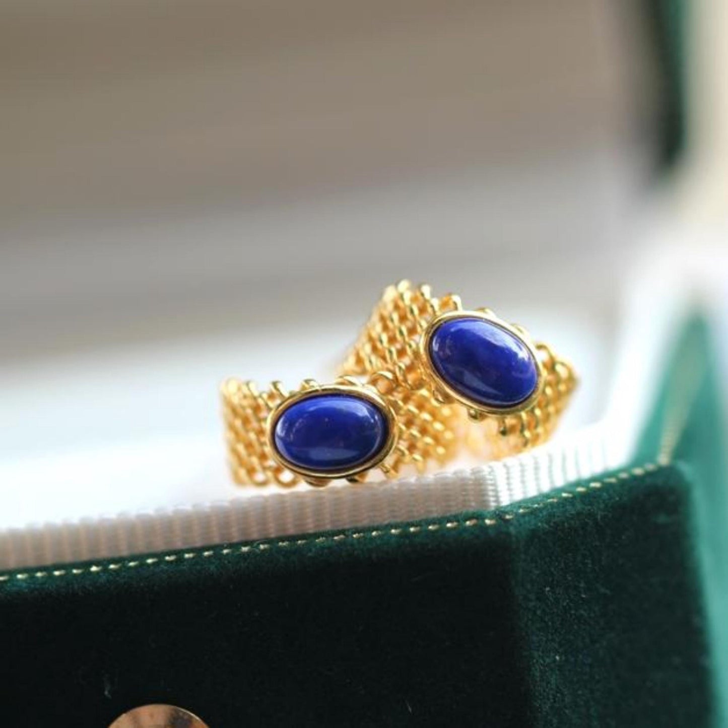 Natural Lapis lazuli Stud Earrings/Sterling 925 Silver Gold-Plated Lapis lazuli Studs/Customize gift box/anniversary gift for her/handmade