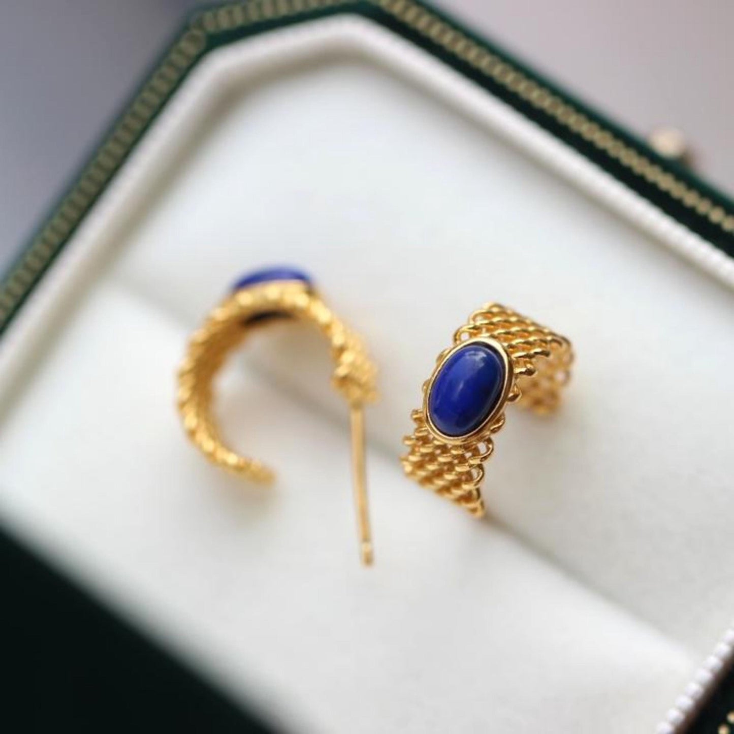 Natural Lapis lazuli Stud Earrings/Sterling 925 Silver Gold-Plated Lapis lazuli Studs/Customize gift box/anniversary gift for her/handmade