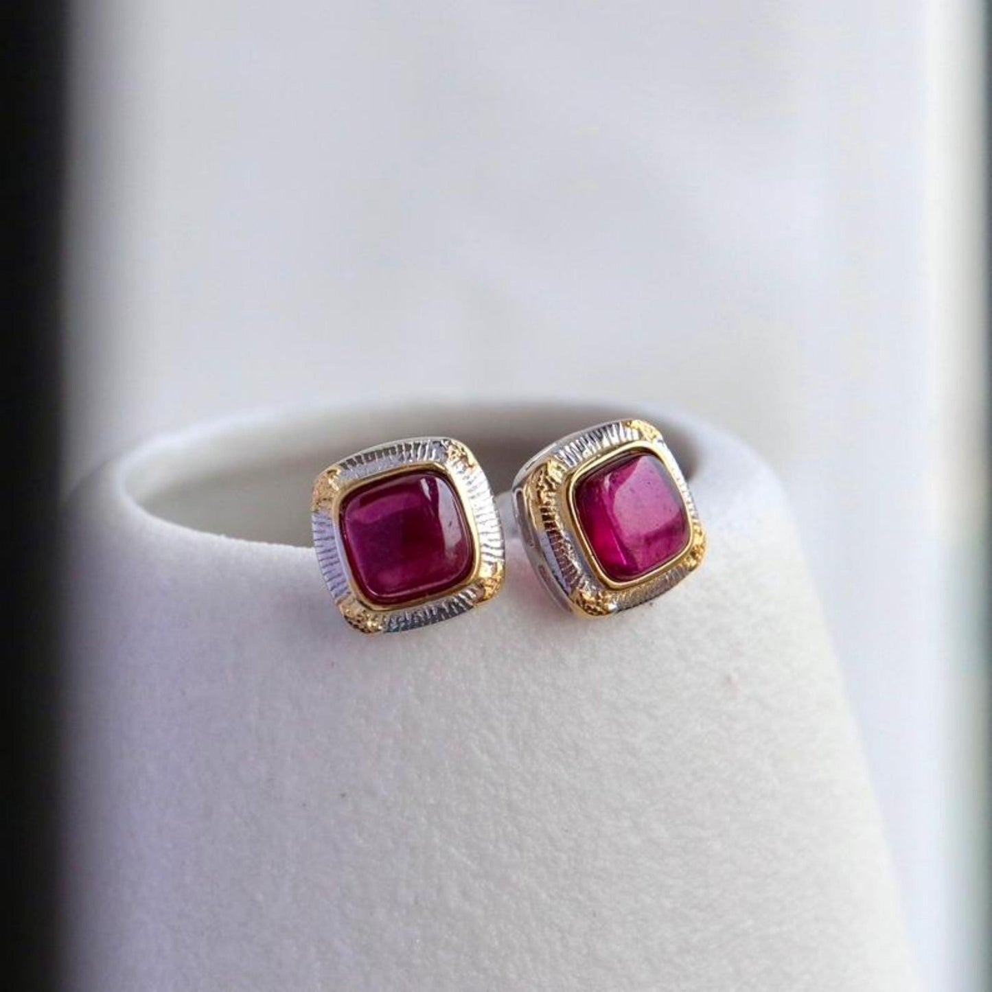 Natural spessartine garnet Stud Earrings /Sterling 925Silver 18K Gold-Plated garnet Studs/Customize gift box/January birthstone gift/retro