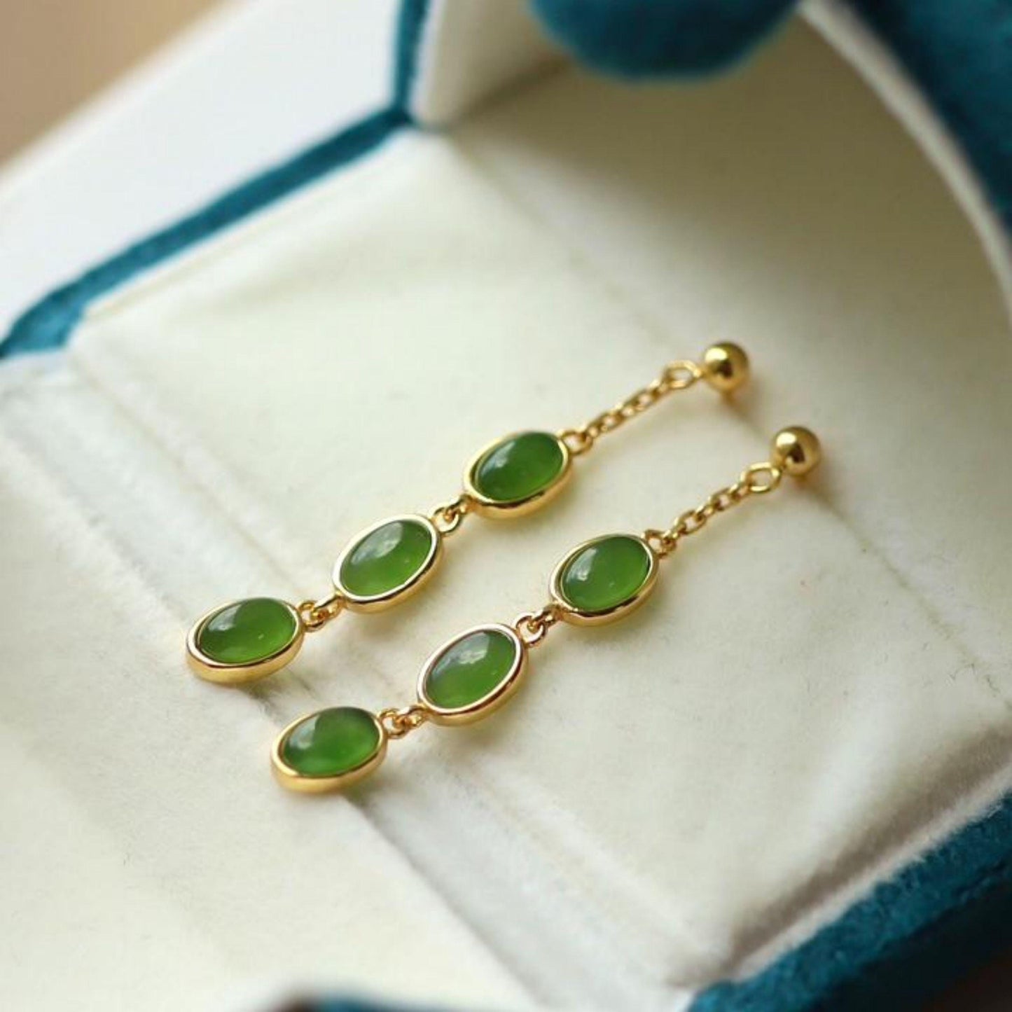 Natural green jade Earrings /Sterling 925Silver 18K Gold-Plated jade drop & dangle earrings/Customize gift box/water drop/anniversary gift