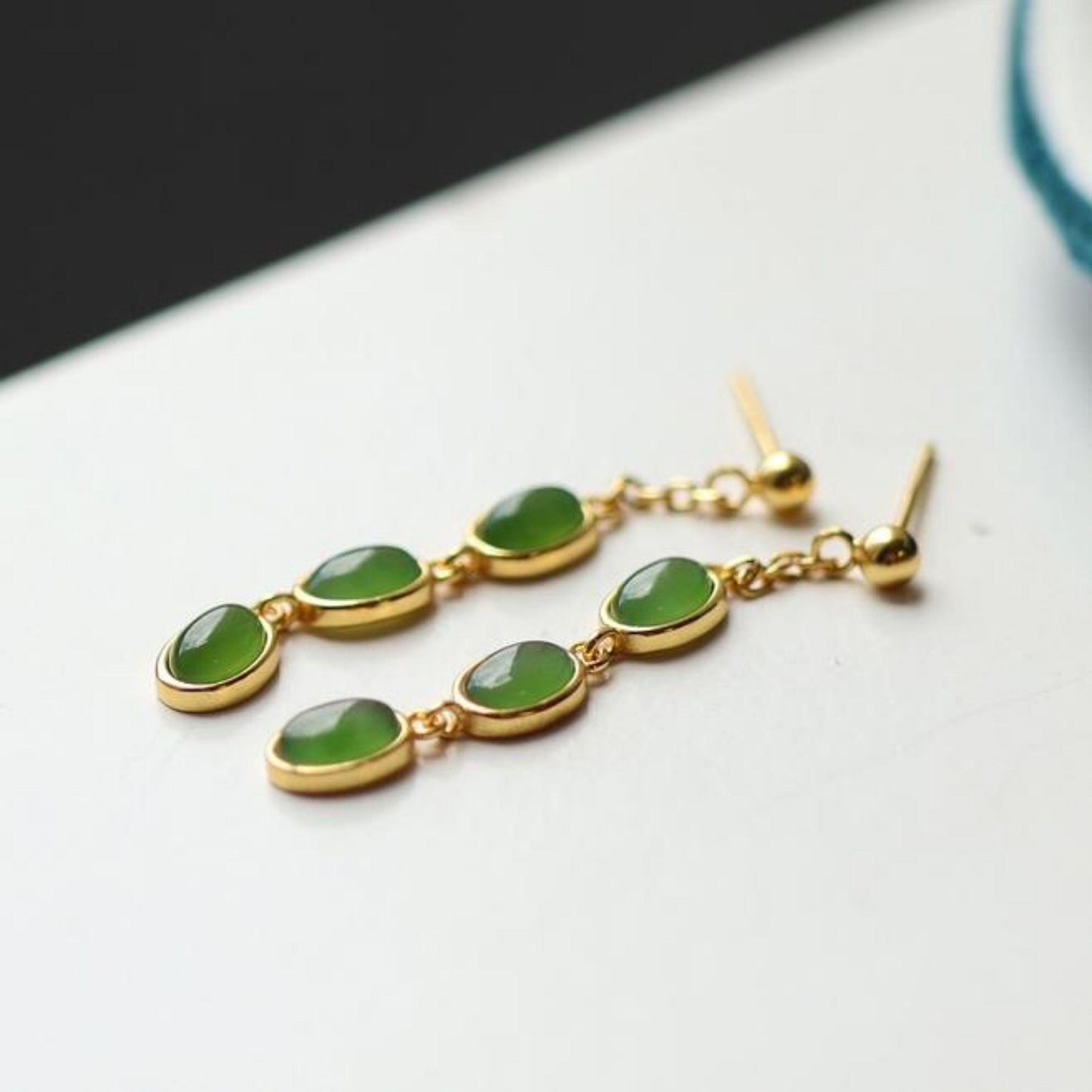 Natural green jade Earrings /Sterling 925Silver 18K Gold-Plated jade drop & dangle earrings/Customize gift box/water drop/anniversary gift