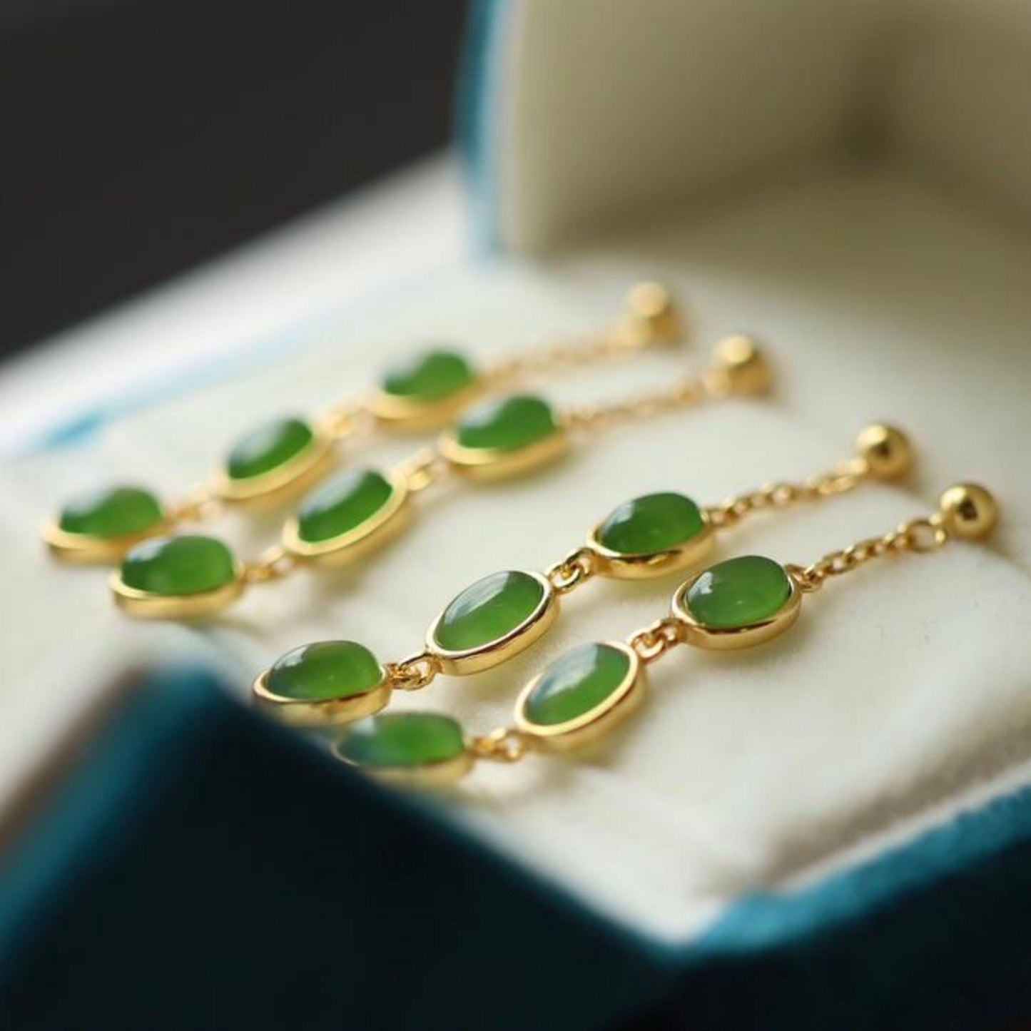 Natural green jade Earrings /Sterling 925Silver 18K Gold-Plated jade drop & dangle earrings/Customize gift box/water drop/anniversary gift