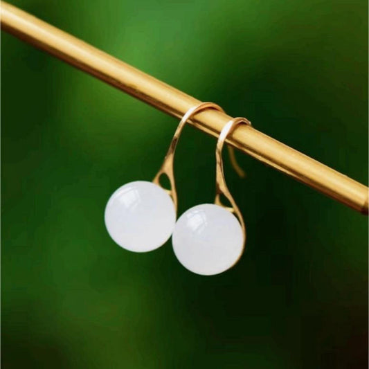 Natural Nephrite Earrings/Sterling 925 Silver 18KGold-Plated Nephrite earrings/Customize gift box/anniversary gift/retro dainty earrings