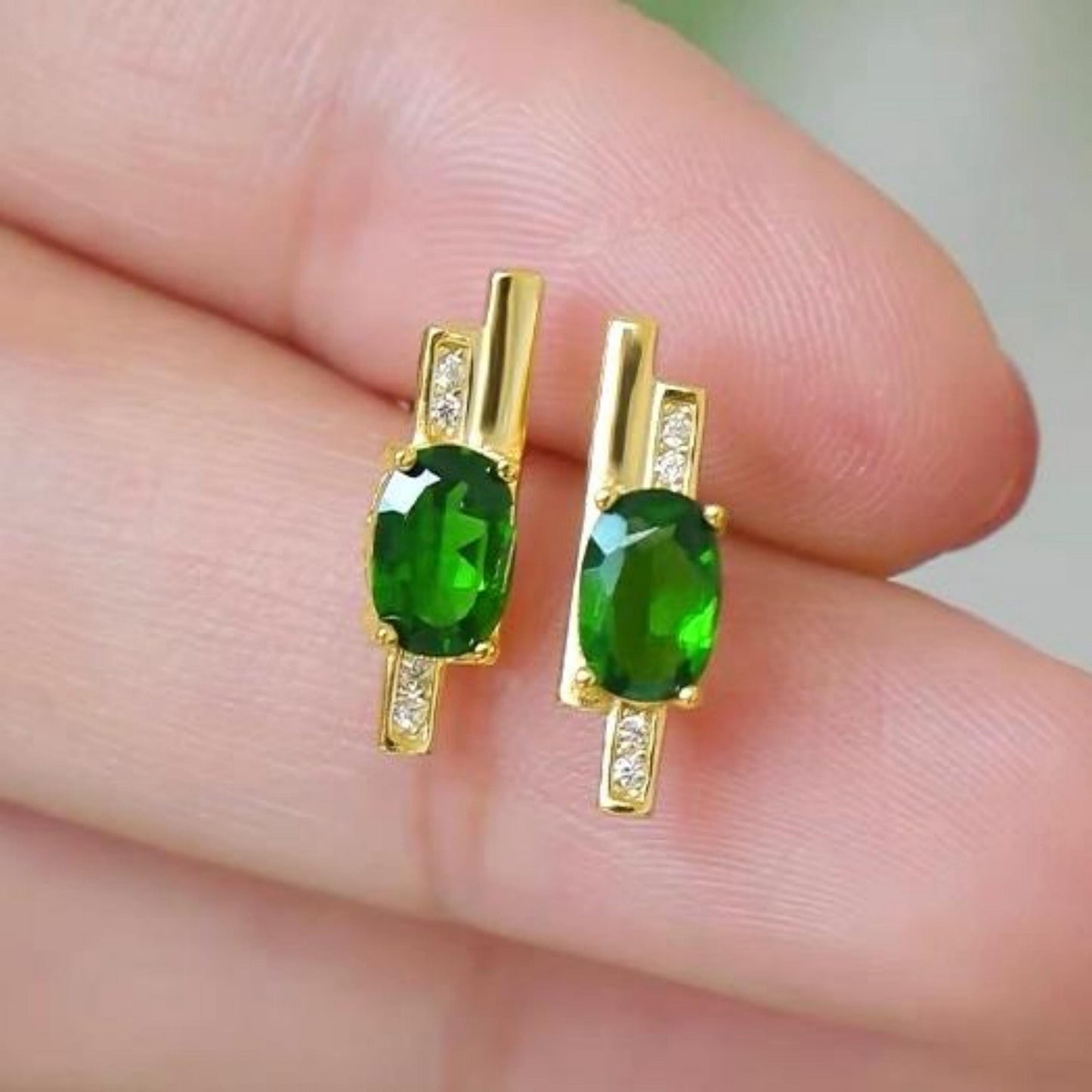 Natural Diopside Stud Earrings/Sterling 925Silver 18K Gold-Plated real oval diopside Stud/Customize gift box/anniversary gift/musical note