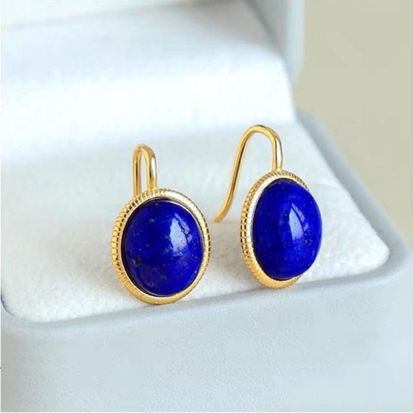 Natural Lapis lazuli Stud Earrings/Sterling 925 Silver Gold-Plated Lapis lazuli Studs/Customize gift box/anniversary gift/minimalist studs