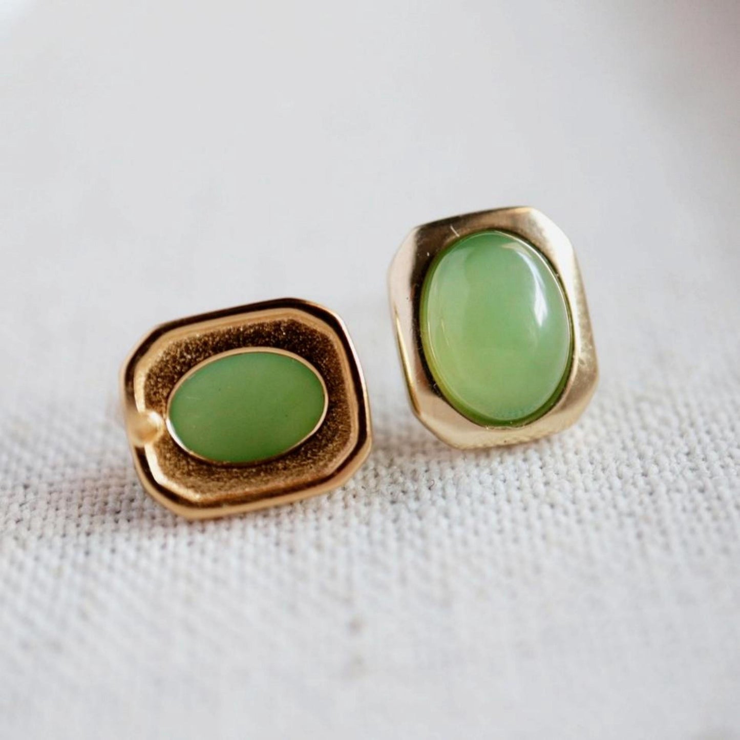 Natural green jade Stud Earrings /Sterling 925-Silver 18KGold-Plated green Nephrite Studs/Customize gift box/anniversary gift/minimalist