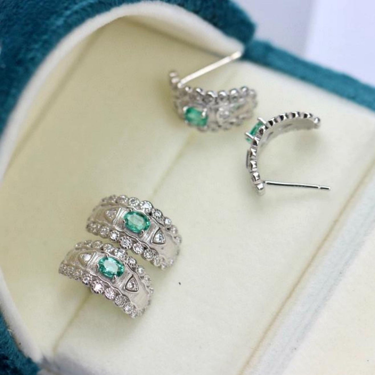 Natural emerald Stud Earrings /Sterling 925 Silver 18K Gold-Plated emerald Studs/Customize gift box/May birthstone gift/anniversary gift