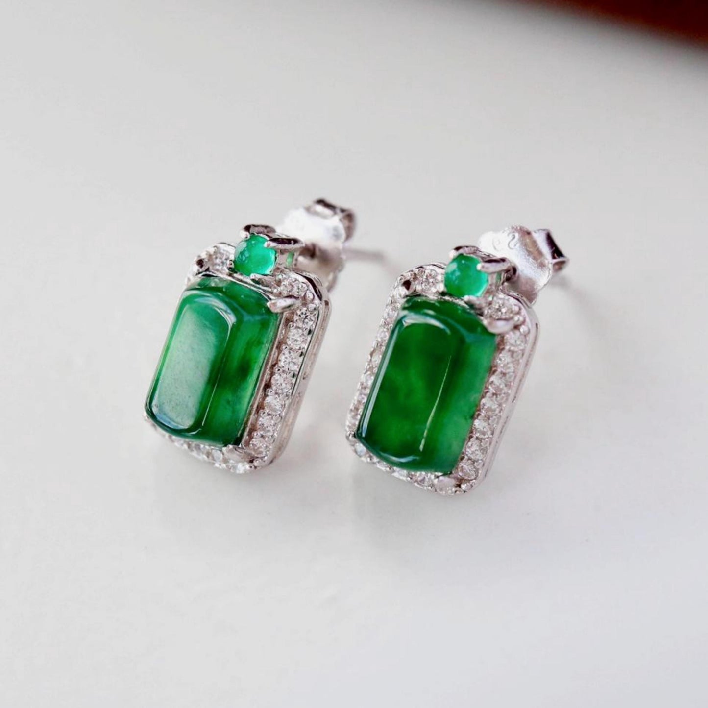 Natural jadeite Stud Earrings /Sterling 925 Silver 18k Gold-Plated green jade Studs/Customize gift box/anniversary gift/Dainty jade earrings