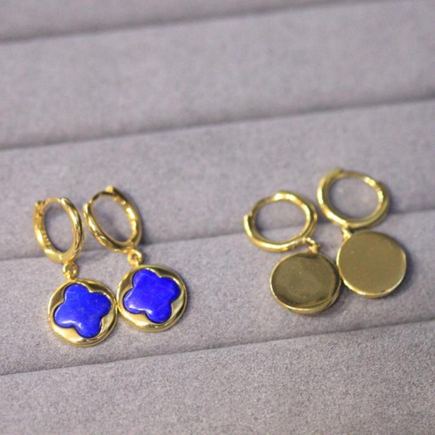 Natural Lapis lazuli dangle Earrings/Sterling 925-Silver Gold-Plated Four-leaf clover Lapis lazuli drops/Customize gift box/anniversary gift