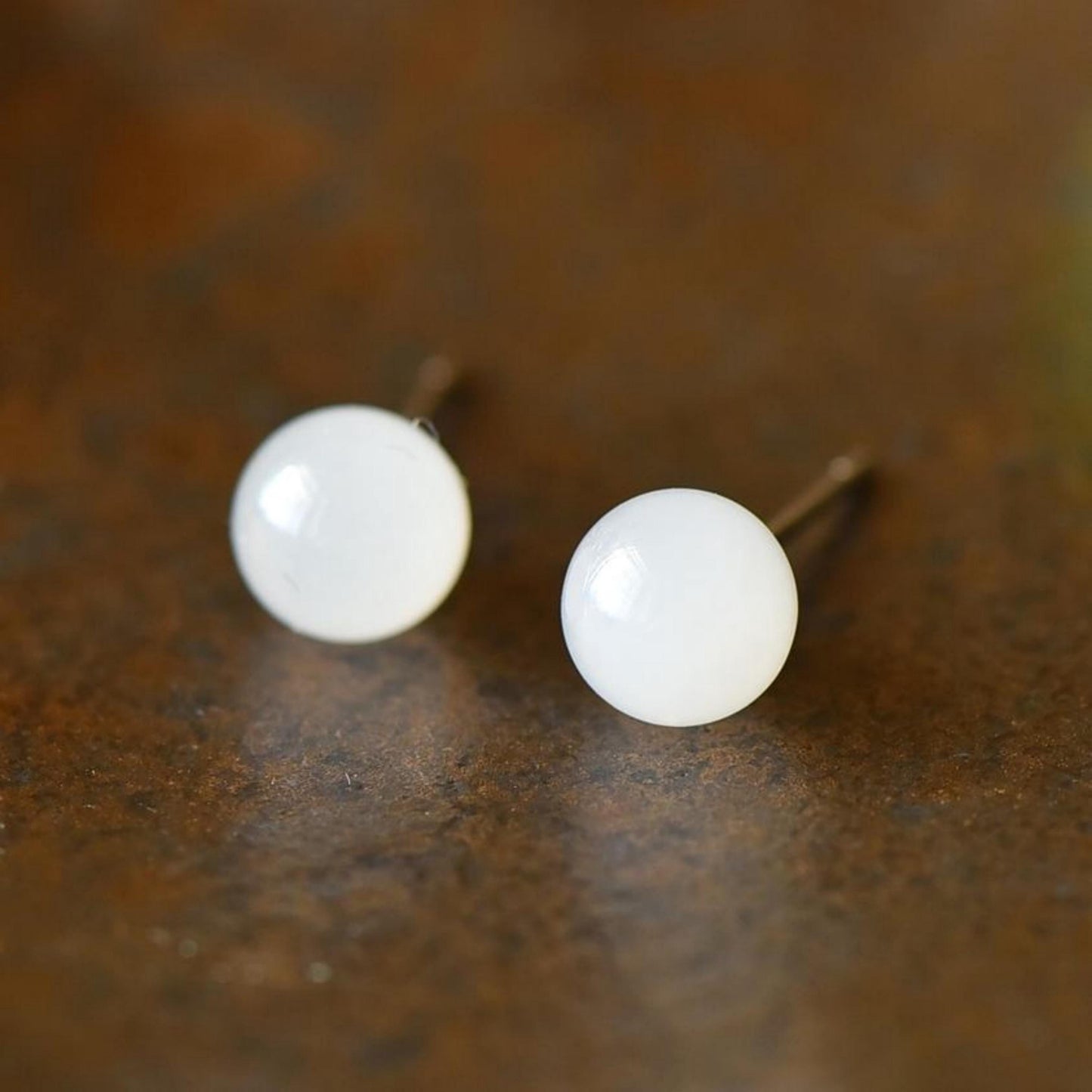 Natural white jade Stud Earrings/Sterling 925 Silver 18K Gold-Plated Nephrite Studs/Customize gift box/anniversary gift/minimalist earrings