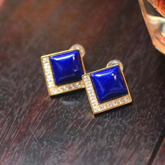 Natural Lapis lazuli Stud Earrings /Sterling 925-Silver Gold-Plated cushion Lapis lazuli Studs/Customize gift box/anniversary gift/dainty