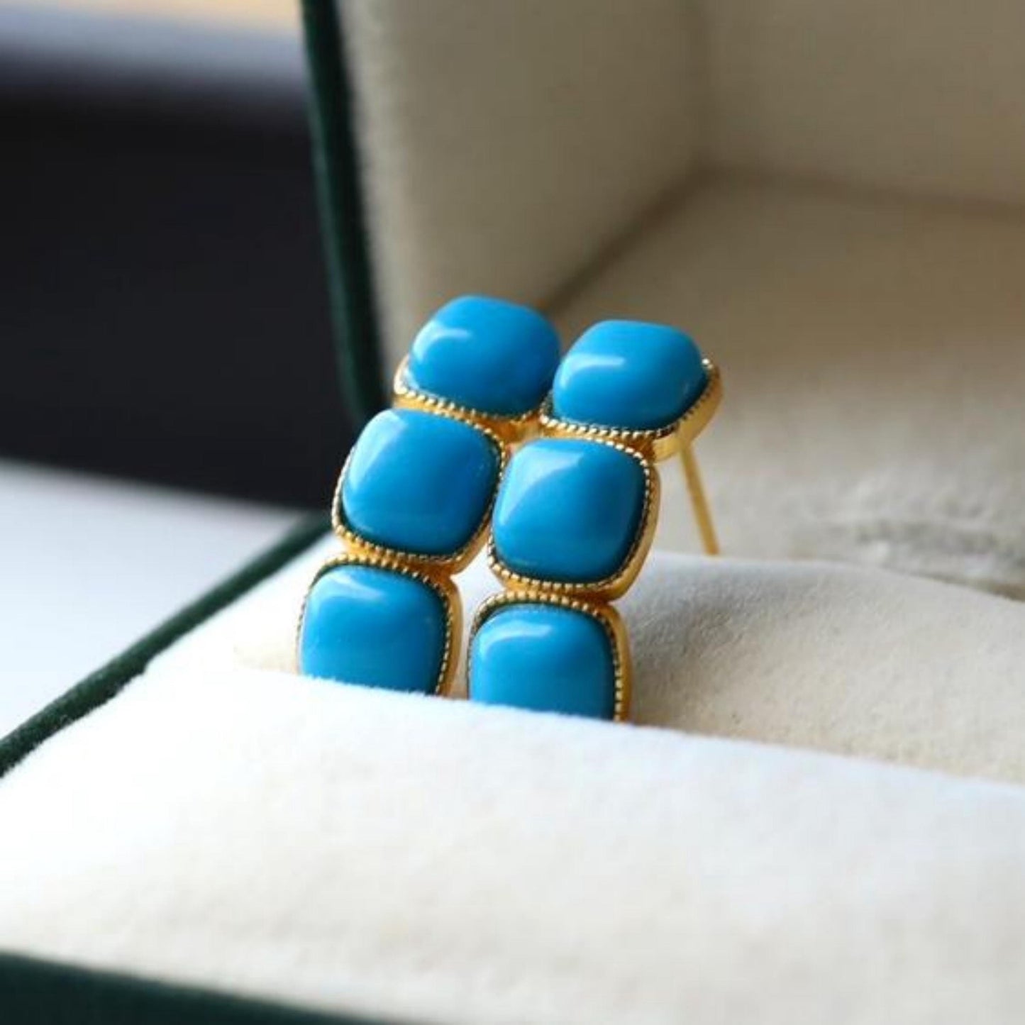 Genuine Turquoise Earrings /Sterling 925Silver 18KGold-Plated Turquoise studs/Customize gift box/December birthstone gift/anniversary gift