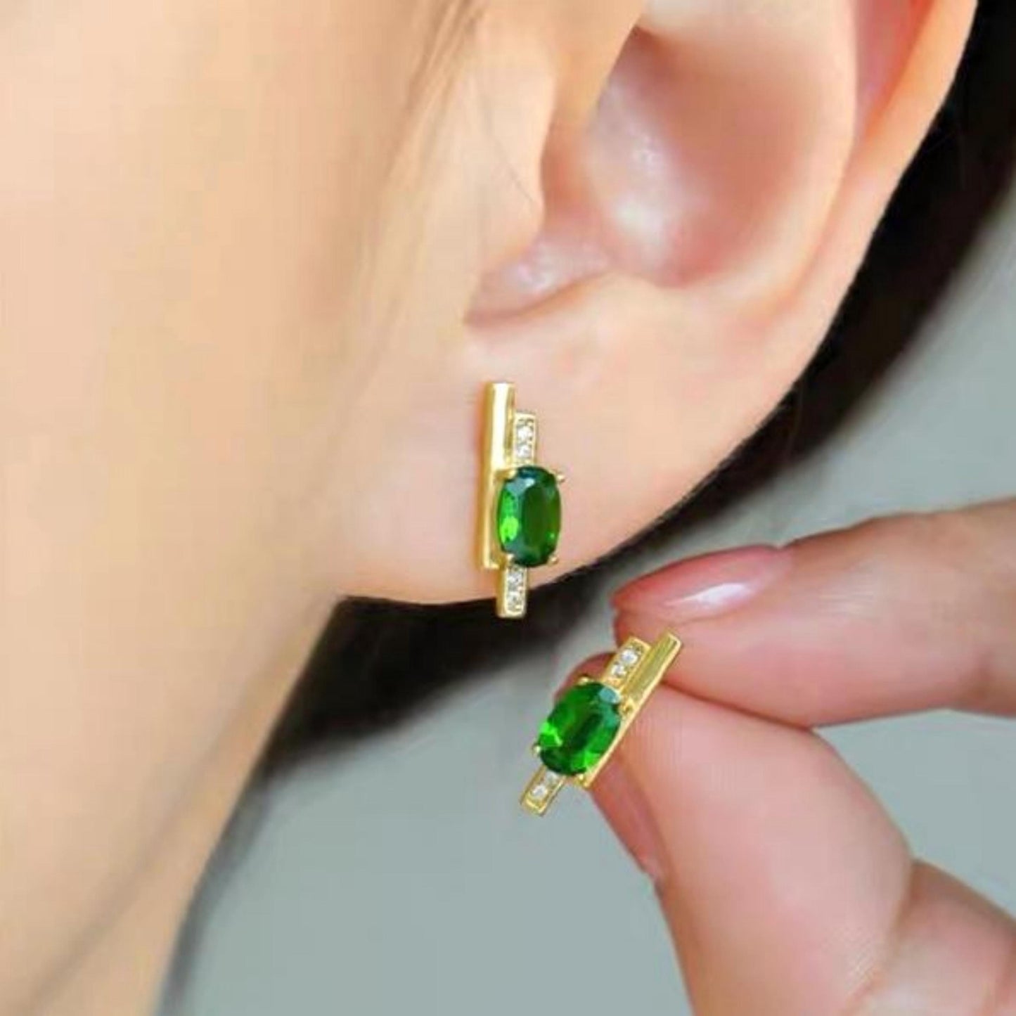 Natural Diopside Stud Earrings/Sterling 925Silver 18K Gold-Plated real oval diopside Stud/Customize gift box/anniversary gift/musical note