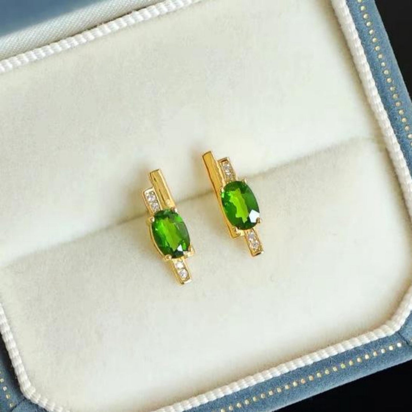 Natural Diopside Stud Earrings/Sterling 925Silver 18K Gold-Plated real oval diopside Stud/Customize gift box/anniversary gift/musical note